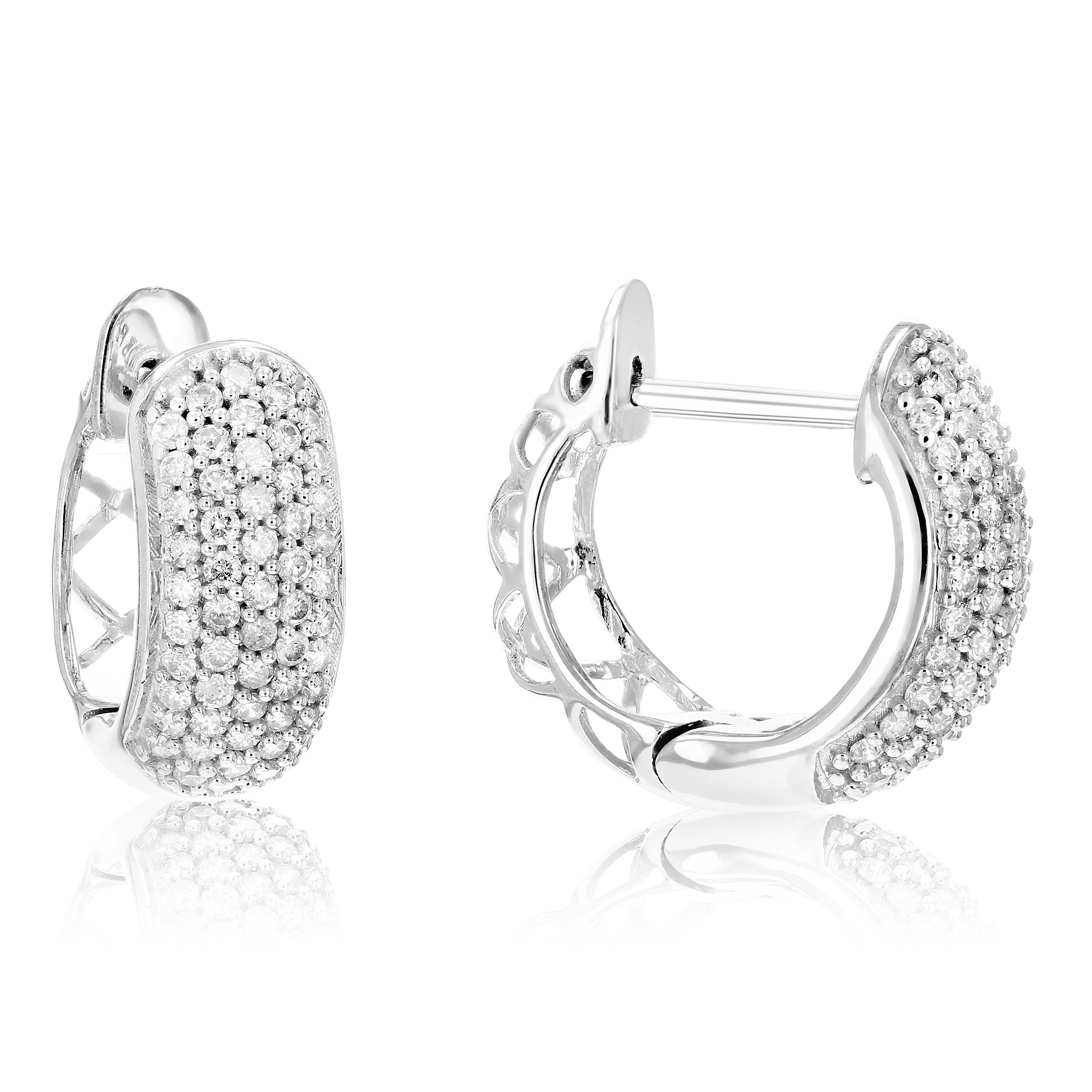 1/2 cttw Diamond Hoop Earrings .925 Sterling Silver Composite 108 Stone 1/2 Inch