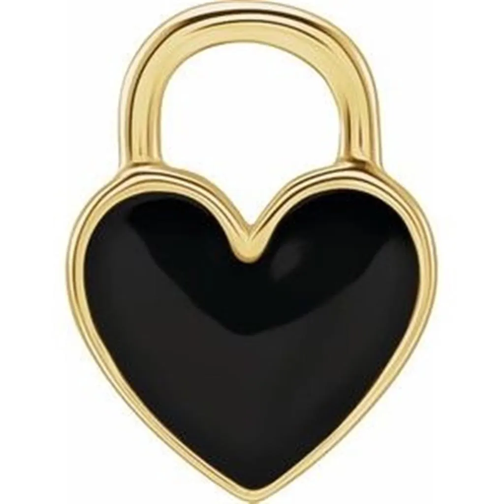 14K Yellow Gold Black Enameled Heart Charm