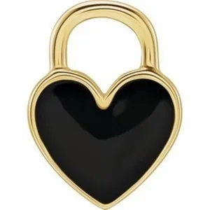 14K Yellow Gold Black Enameled Heart Charm