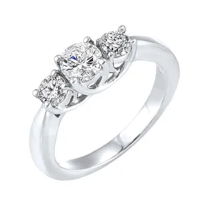 14KT White Gold & Diamond Classic Book 3 Stone Fashion Ring  - 1/2 ctw