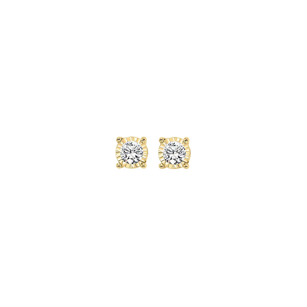 14KT Yellow Gold & Diamond Classic Book Tru Reflection Fashion Earrings    - 1/10 ctw