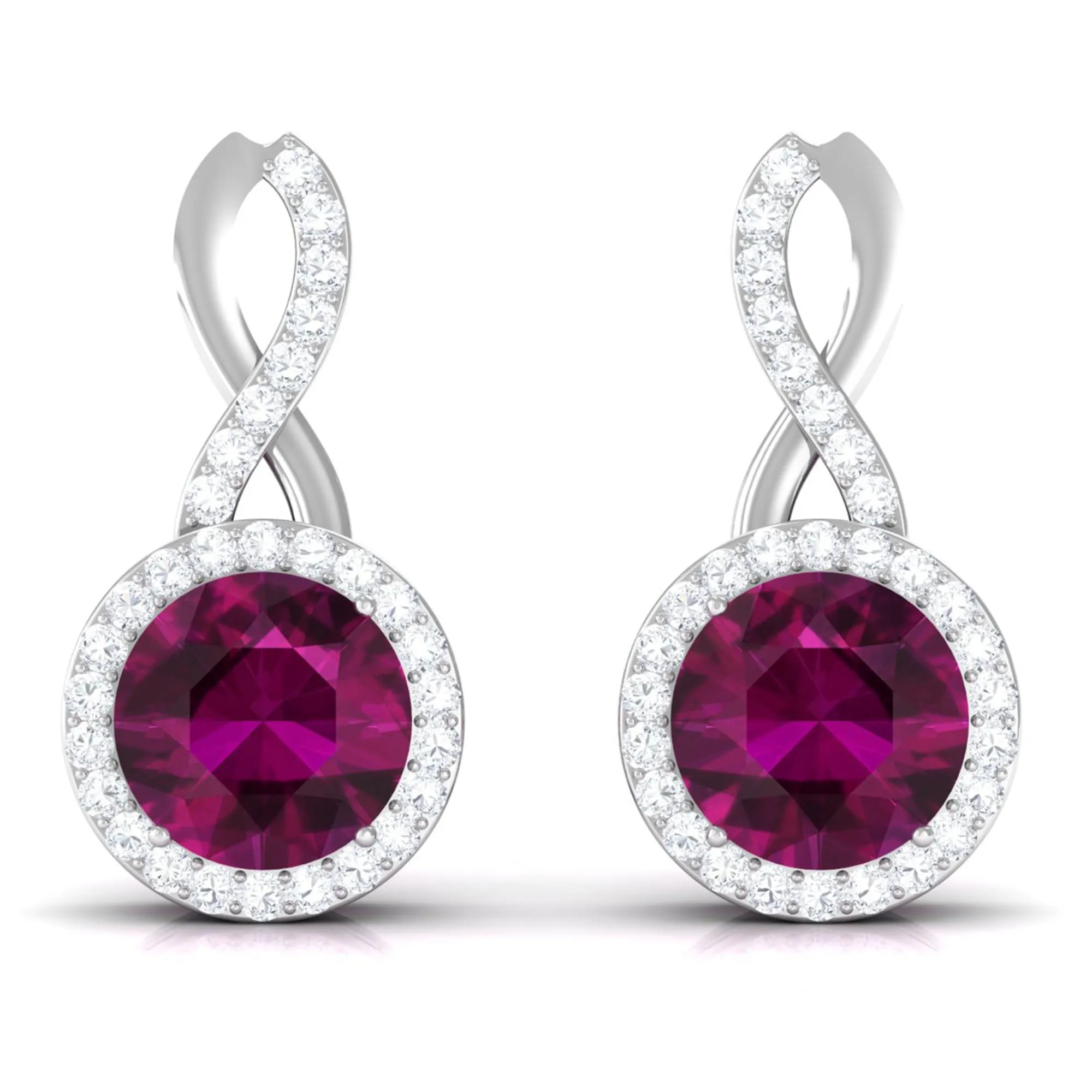 1.50 CT Minimal Rhodolite and Diamond Infinity Stud Earrings