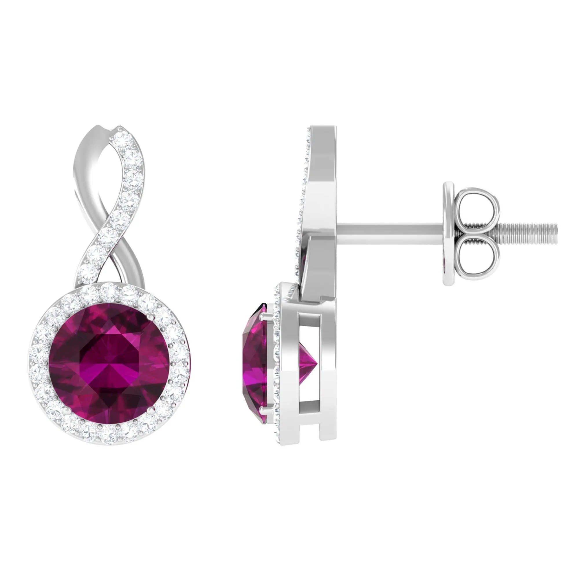 1.50 CT Minimal Rhodolite and Diamond Infinity Stud Earrings