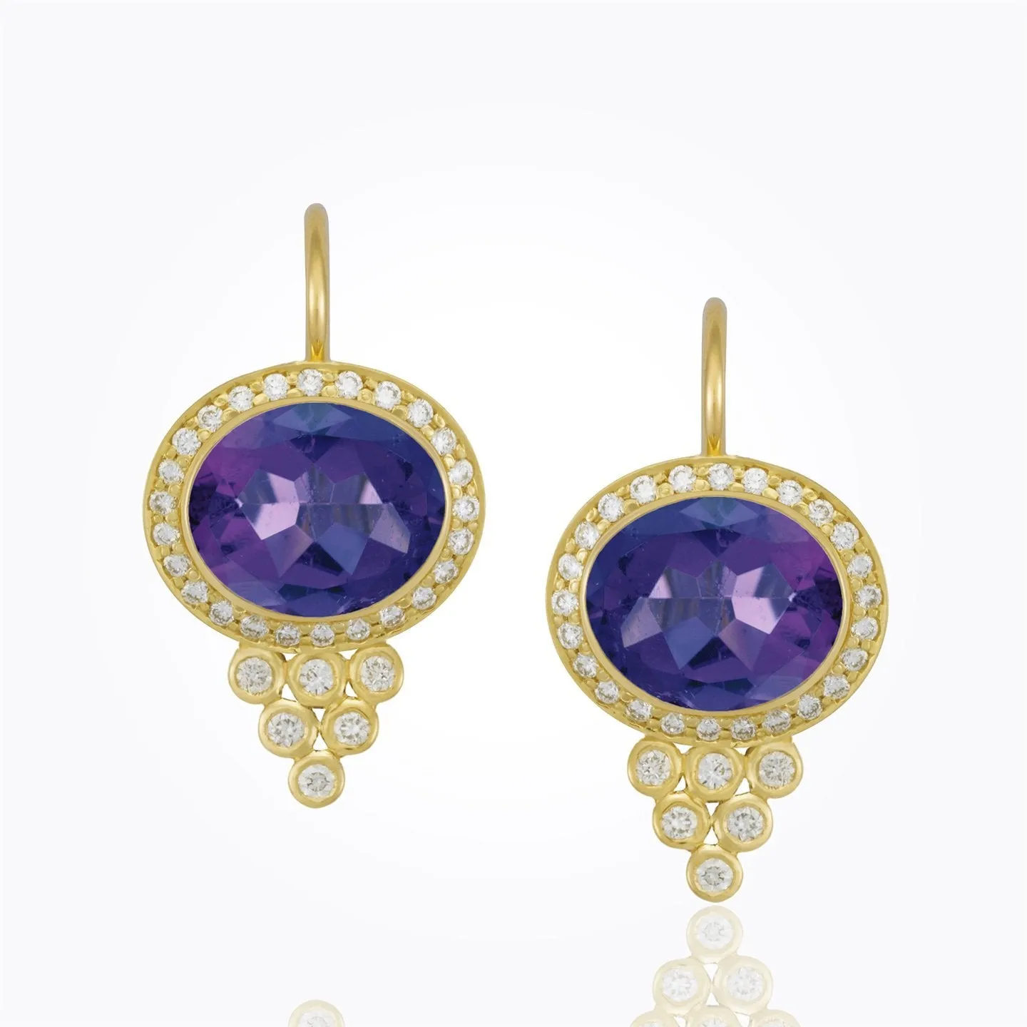 18K Pavé Halo Pyramid Earrings with tanzanite and diamond pavé