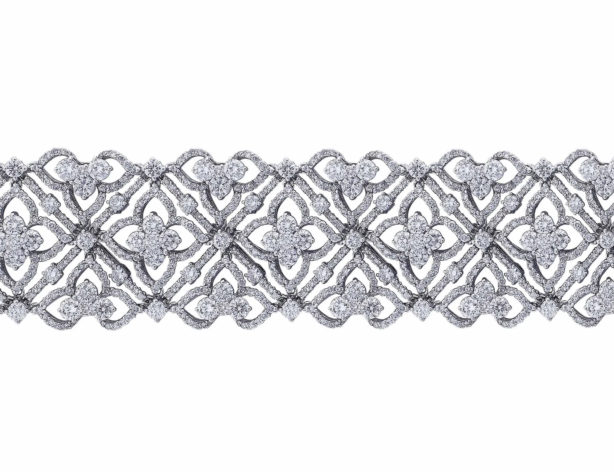 18k White Gold Wide Lace Diamond Bracelet