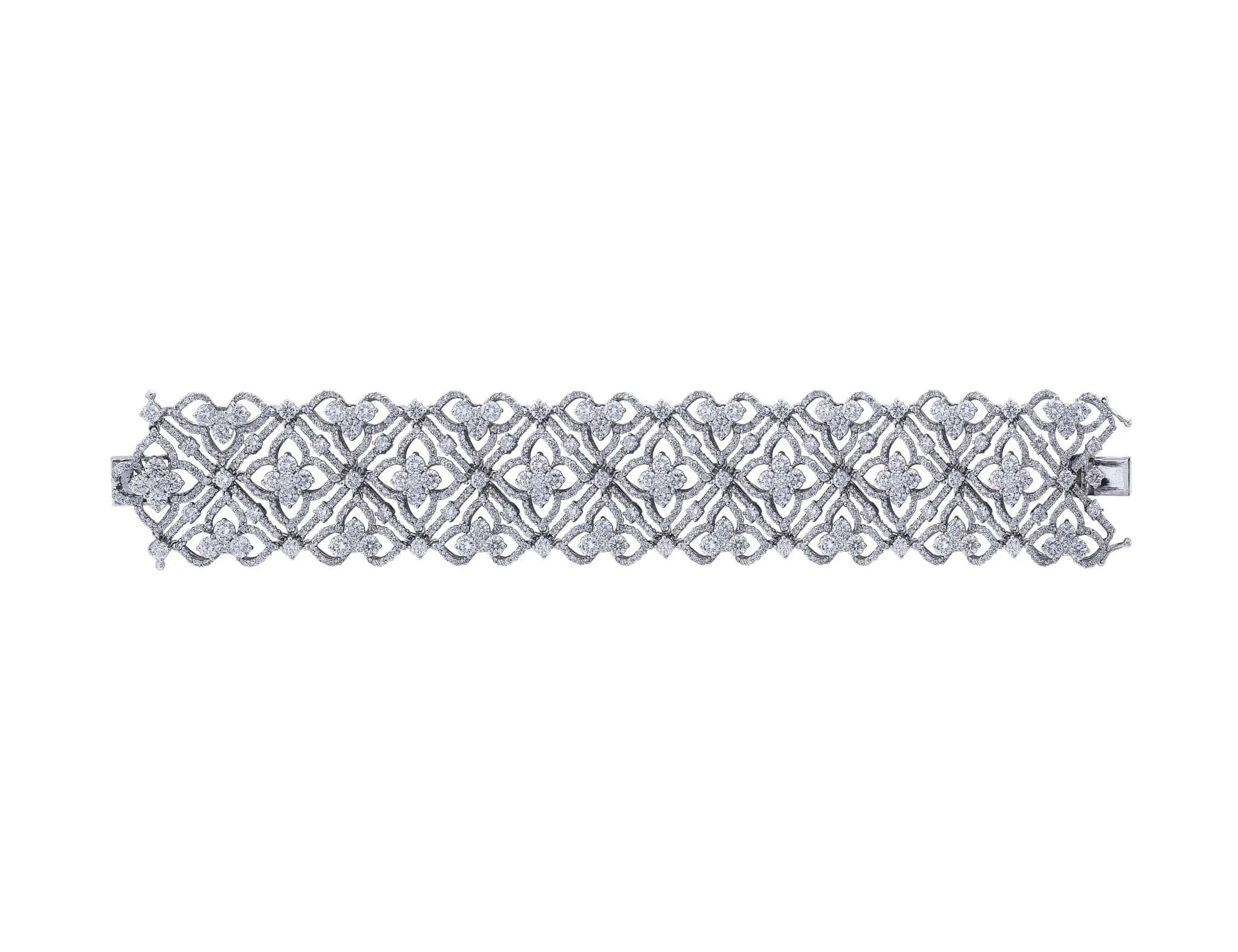 18k White Gold Wide Lace Diamond Bracelet