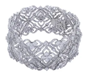 18k White Gold Wide Lace Diamond Bracelet