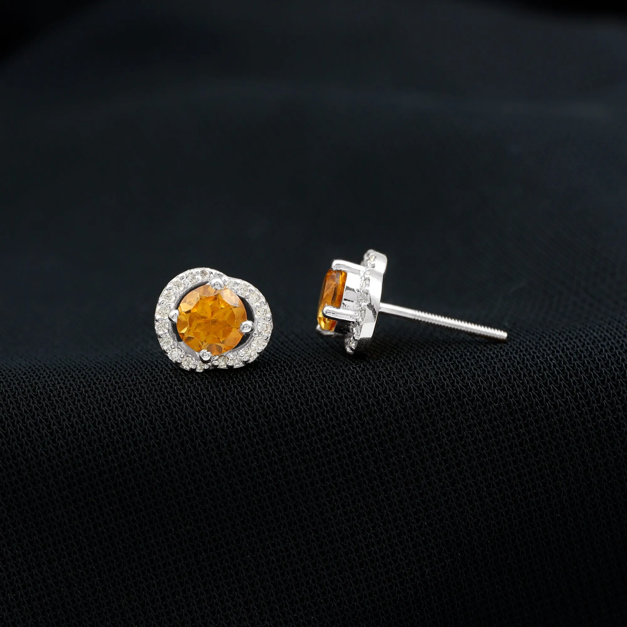 3/4 CT Minimal Citrine and Diamond Stud Earrings