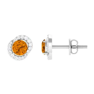 3/4 CT Minimal Citrine and Diamond Stud Earrings