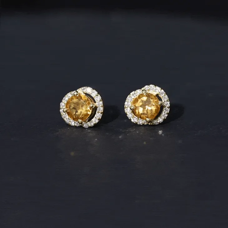 3/4 CT Minimal Citrine and Diamond Stud Earrings