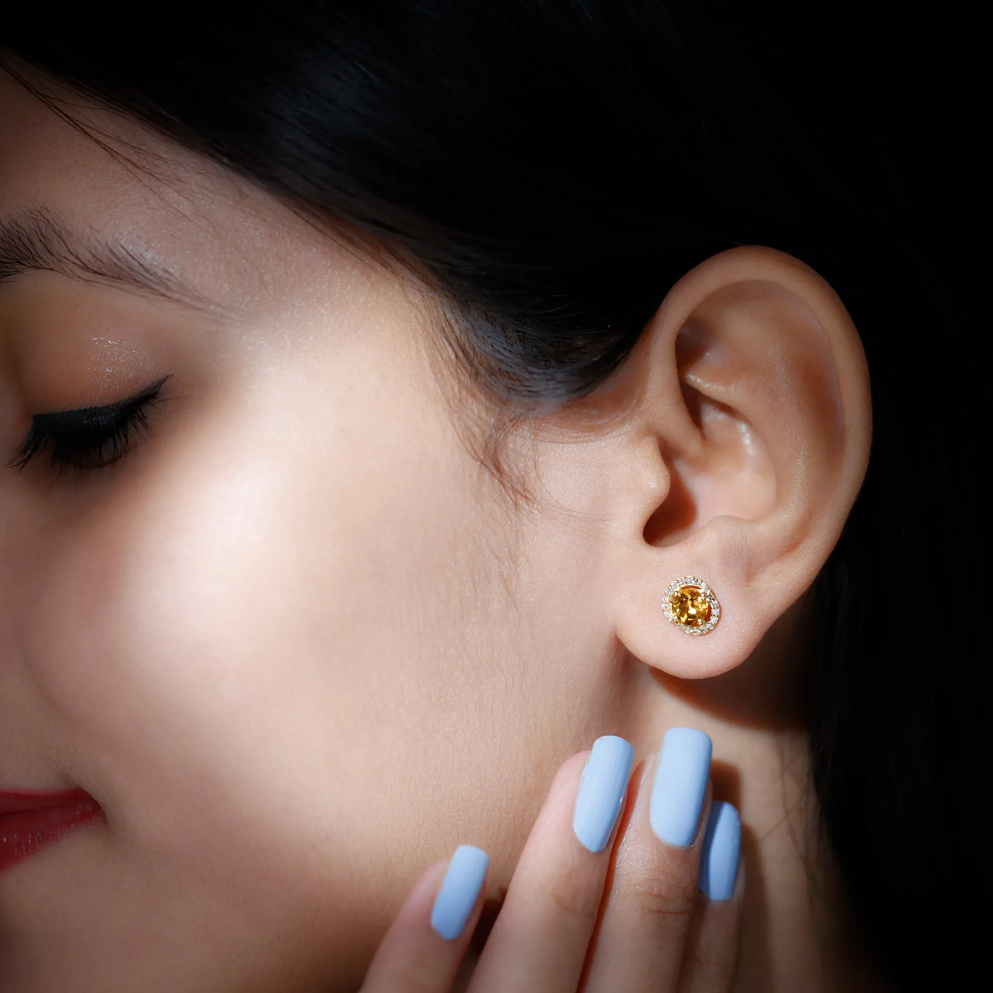 3/4 CT Minimal Citrine and Diamond Stud Earrings