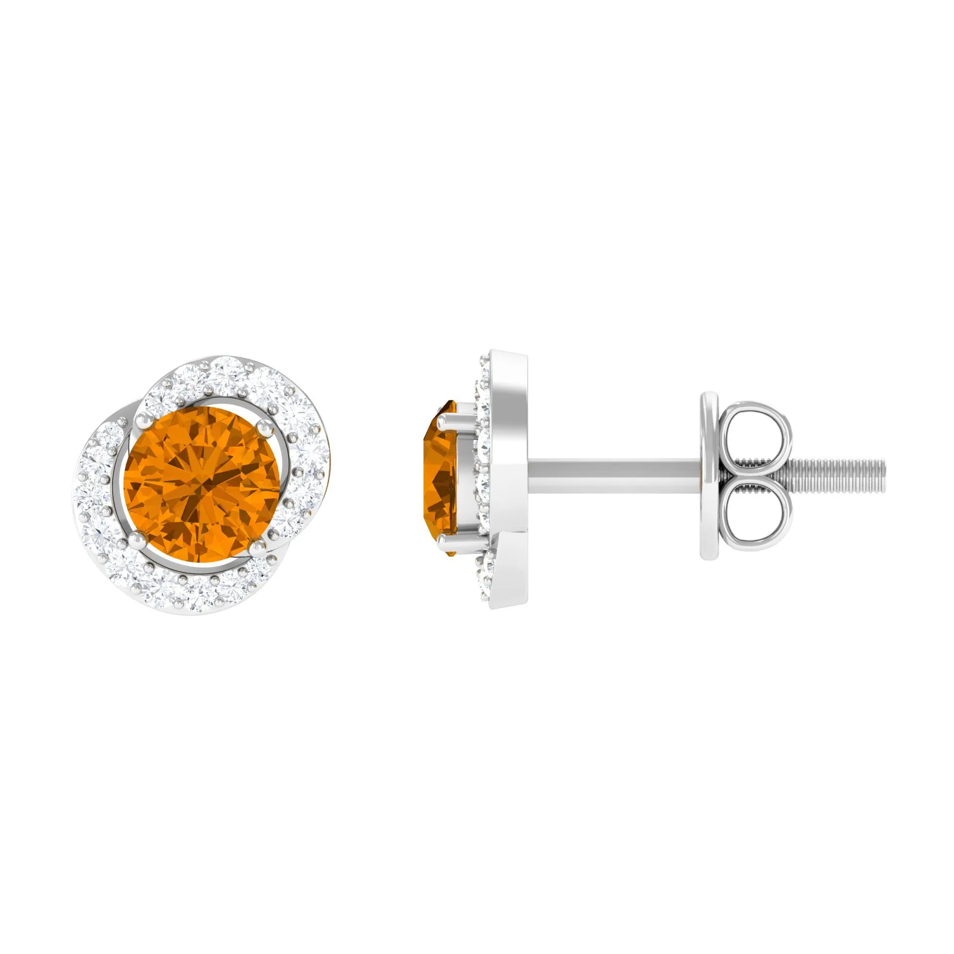 3/4 CT Minimal Citrine and Diamond Stud Earrings