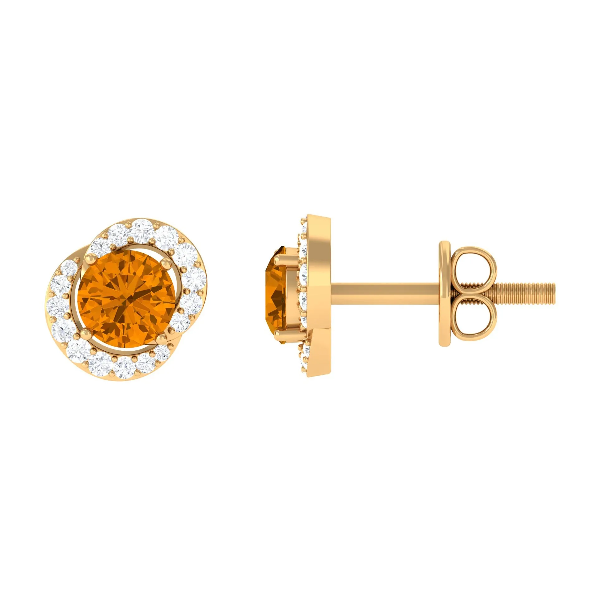 3/4 CT Minimal Citrine and Diamond Stud Earrings