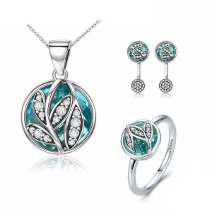 925 Sterling Silver Green Tree of Life Jewelry Set