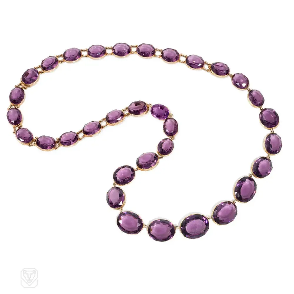 Antique amethyst necklace, convertible to bracelets, England