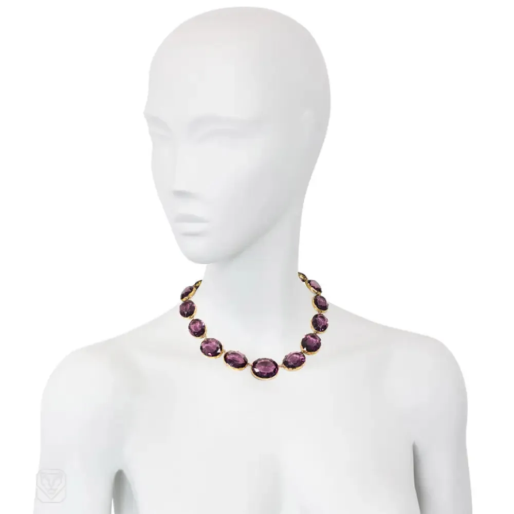 Antique amethyst necklace, convertible to bracelets, England