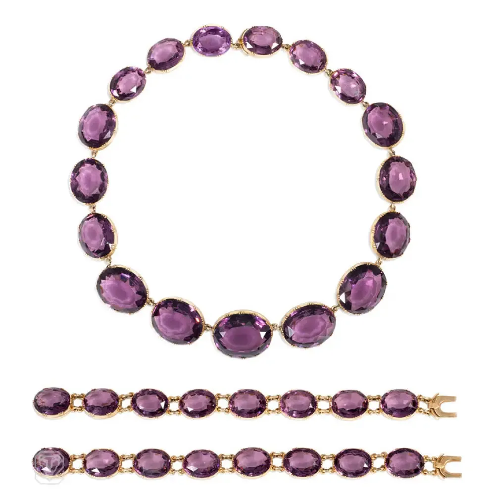 Antique amethyst necklace, convertible to bracelets, England