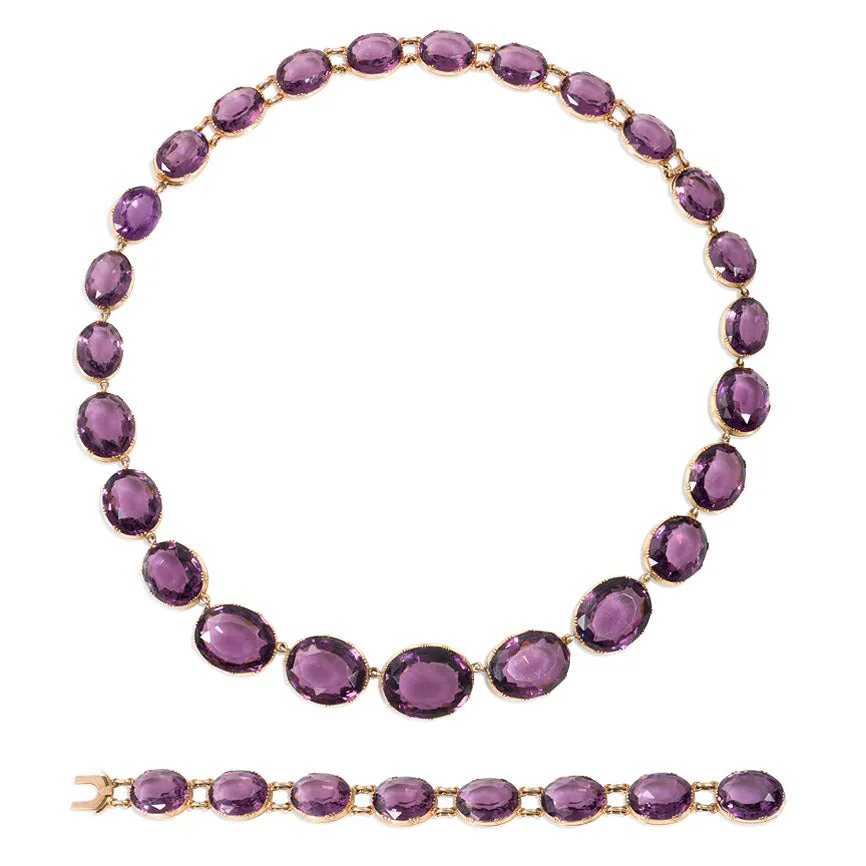 Antique amethyst necklace, convertible to bracelets, England