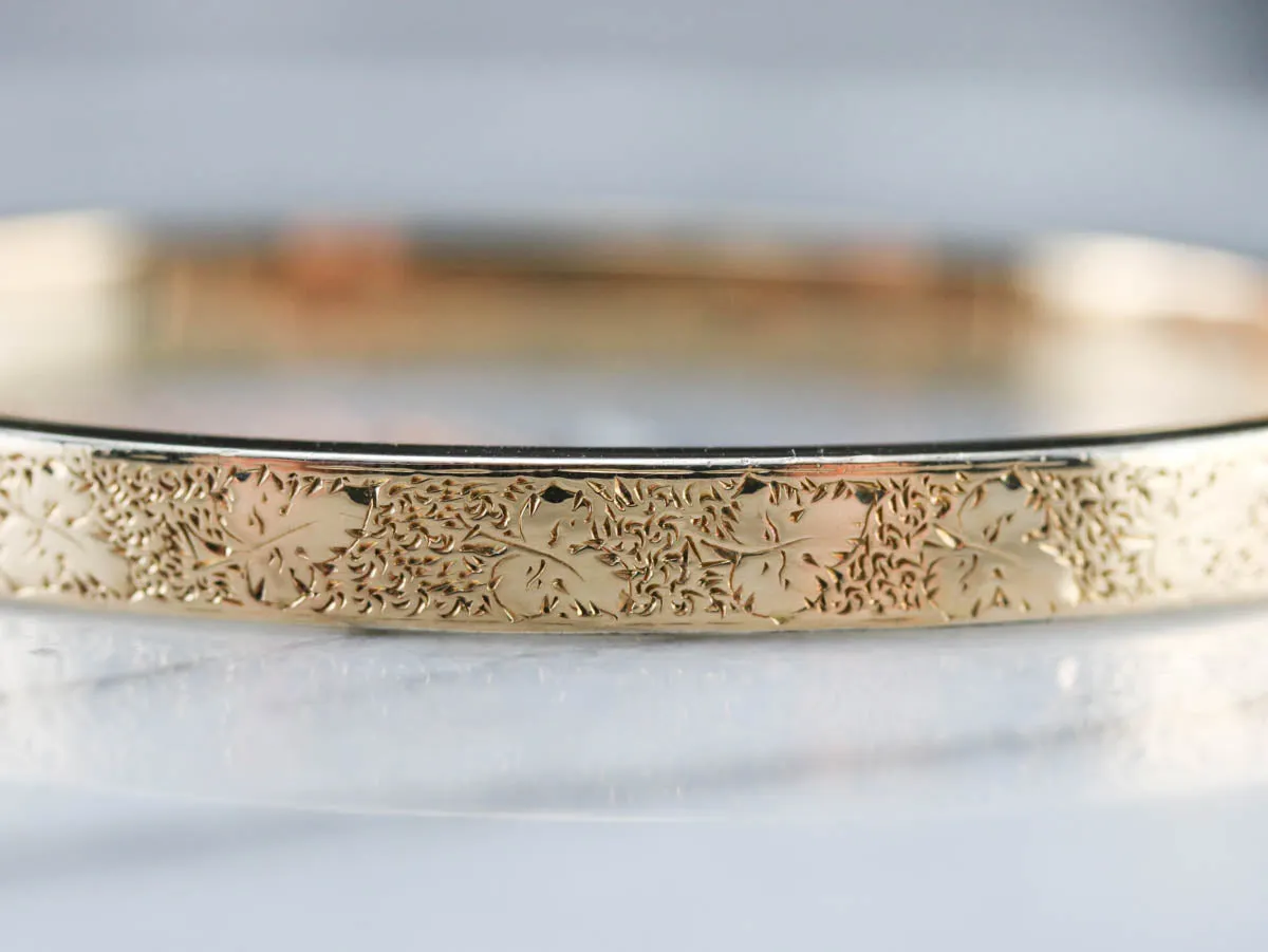 Antique Etched Gold Bangle Bracelet