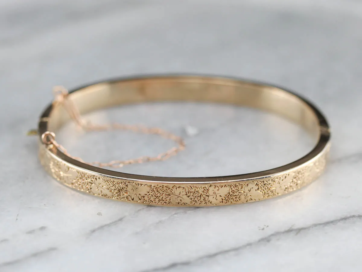 Antique Etched Gold Bangle Bracelet