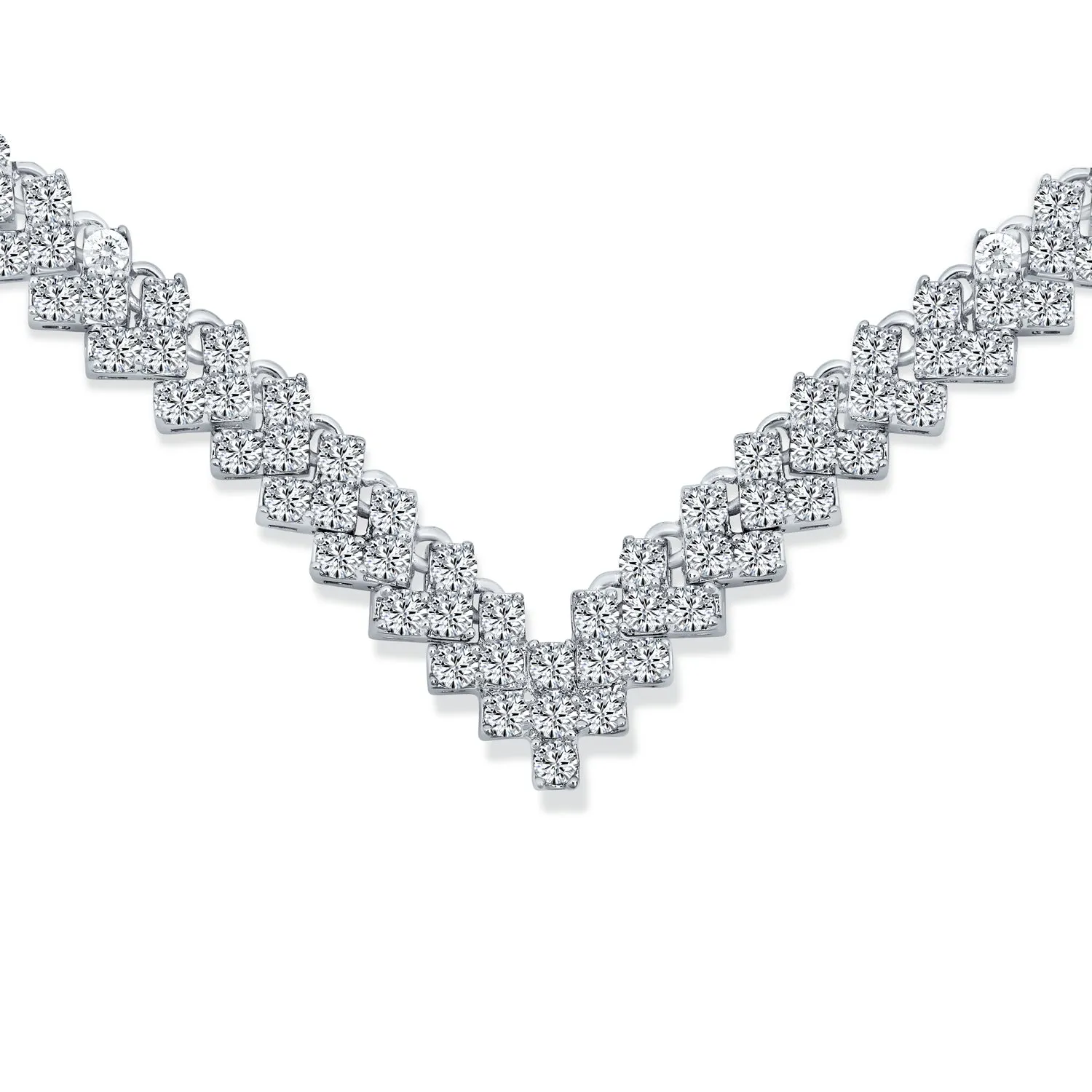 Art Deco Bridal Collar Necklace with Geometric Cubic Zirconia V Chevron Design