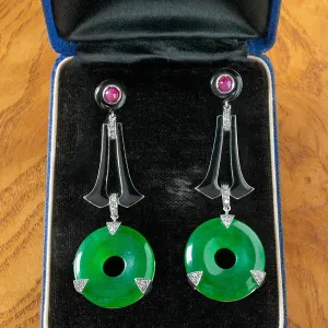 Art Deco Style Jade Drop Earrings