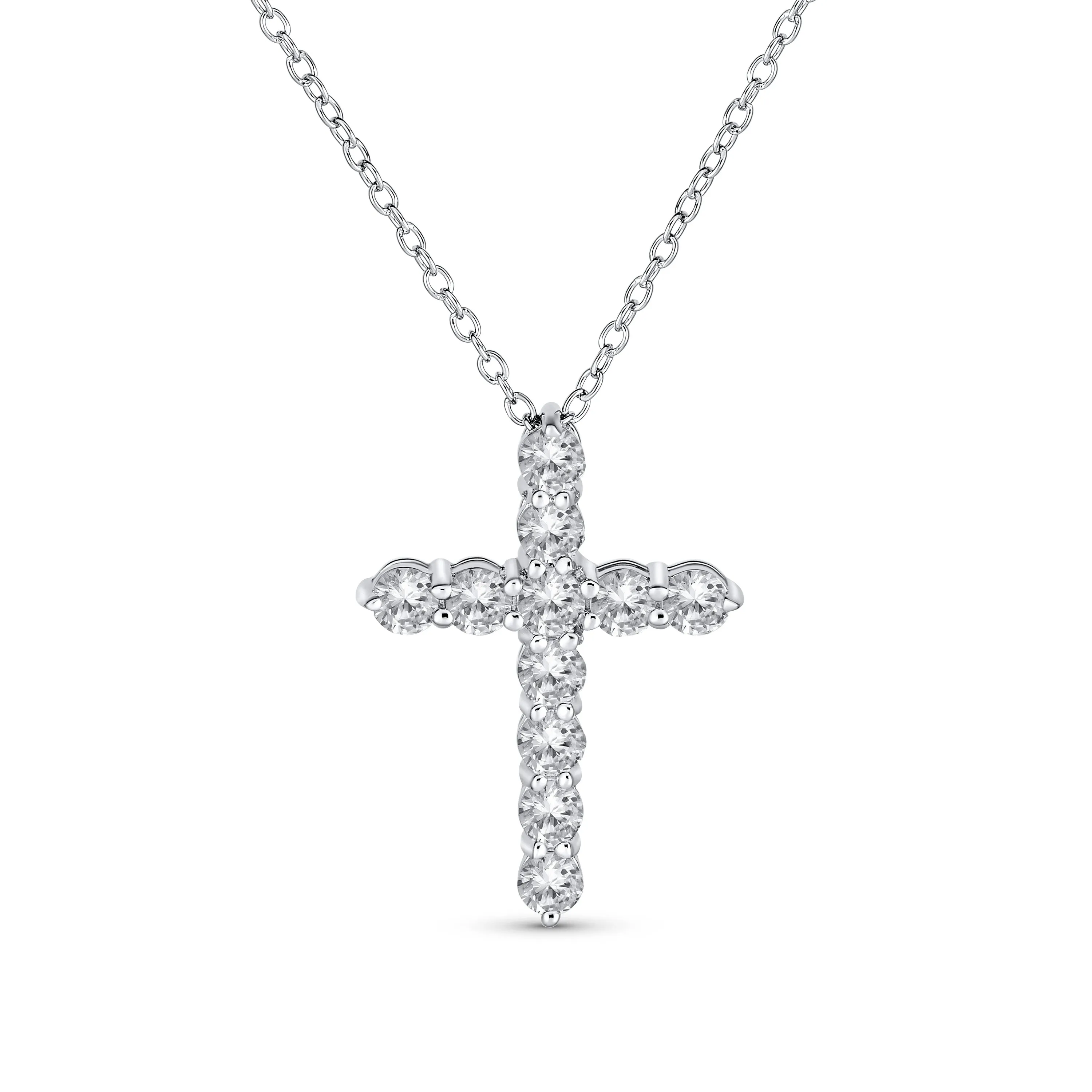 Bridal Necklace Minimalist Sterling Silver Cross Pendant with Cubic Zirconia