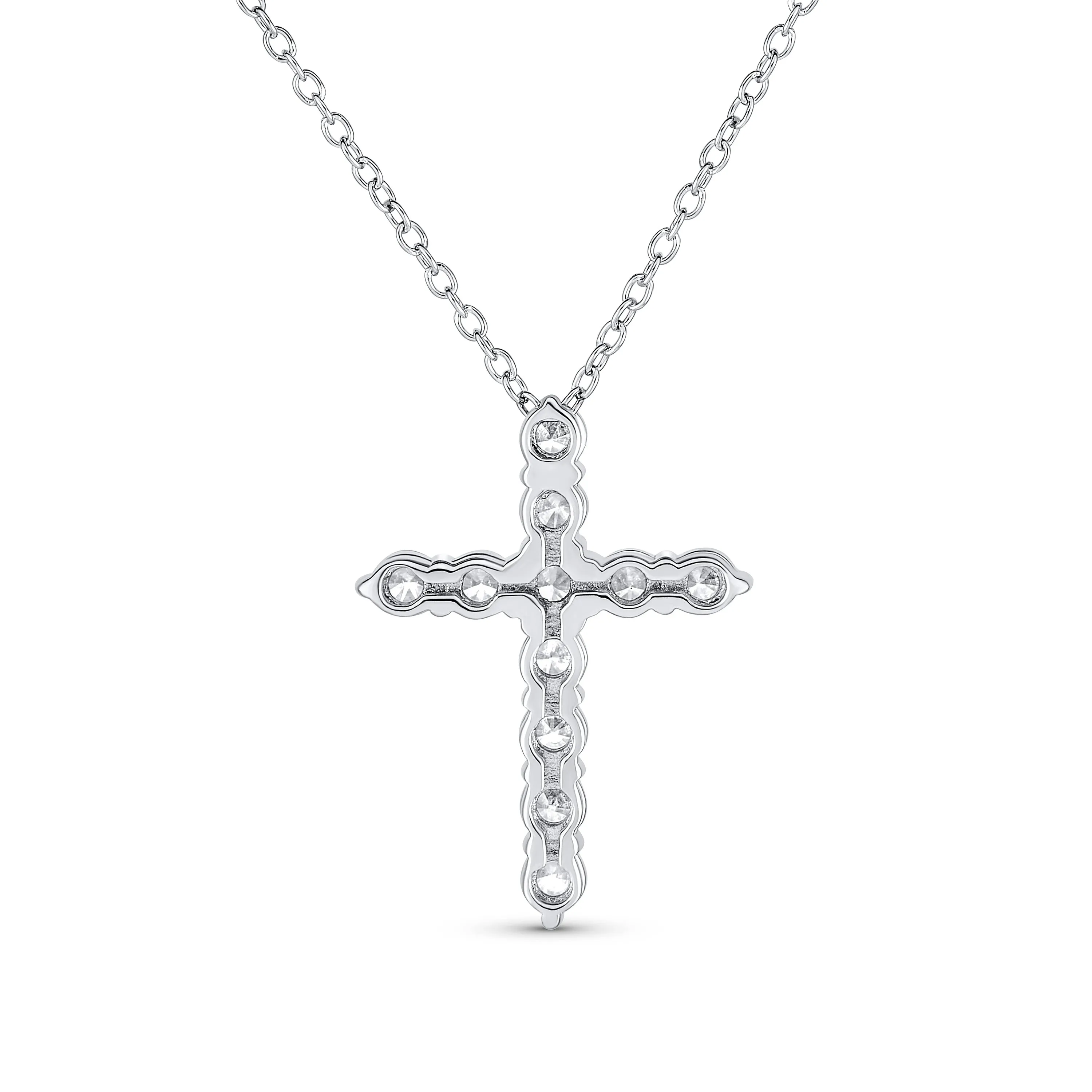 Bridal Necklace Minimalist Sterling Silver Cross Pendant with Cubic Zirconia