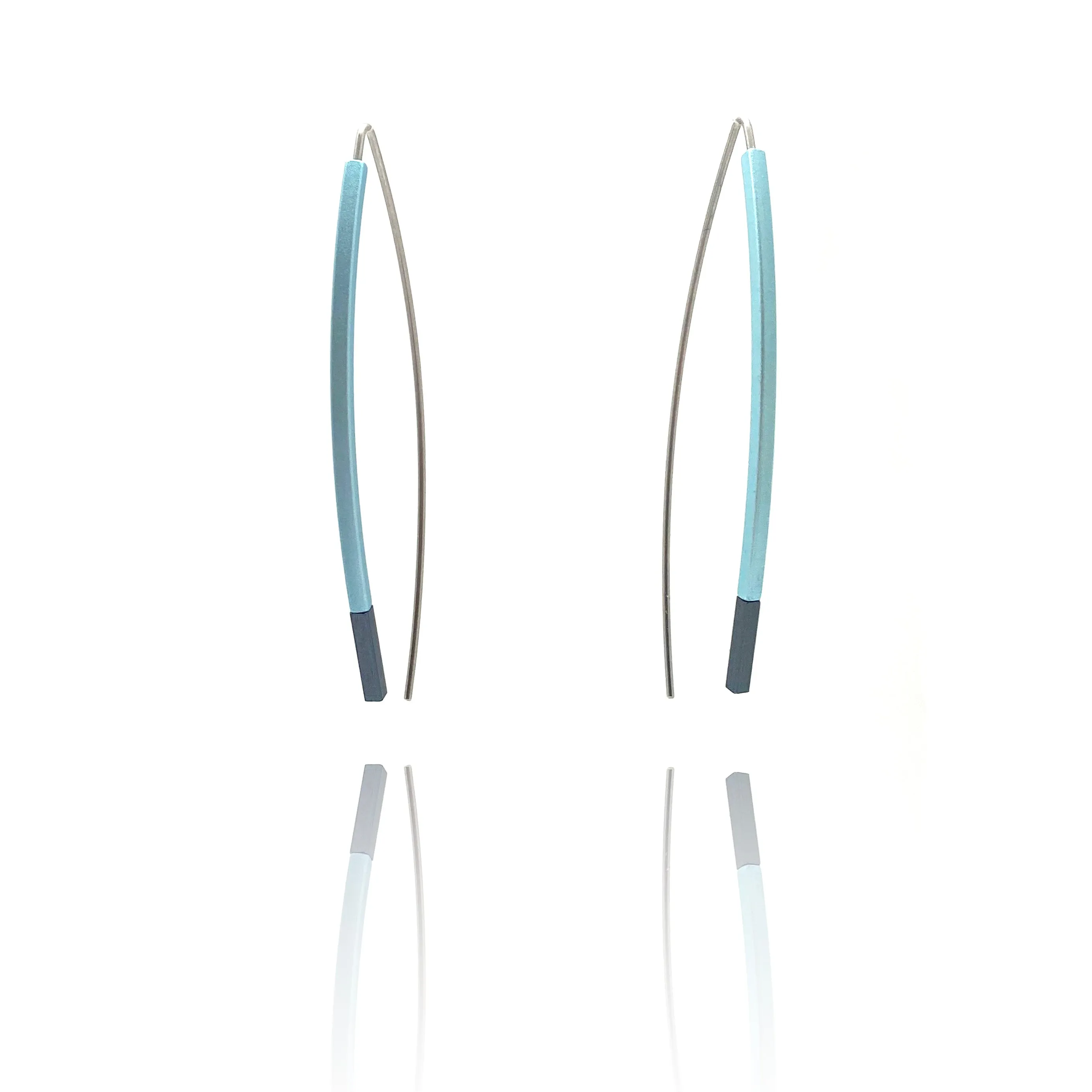 Curved Matchstick Bow Earrings - Pale Blue and Gunmetal Gray