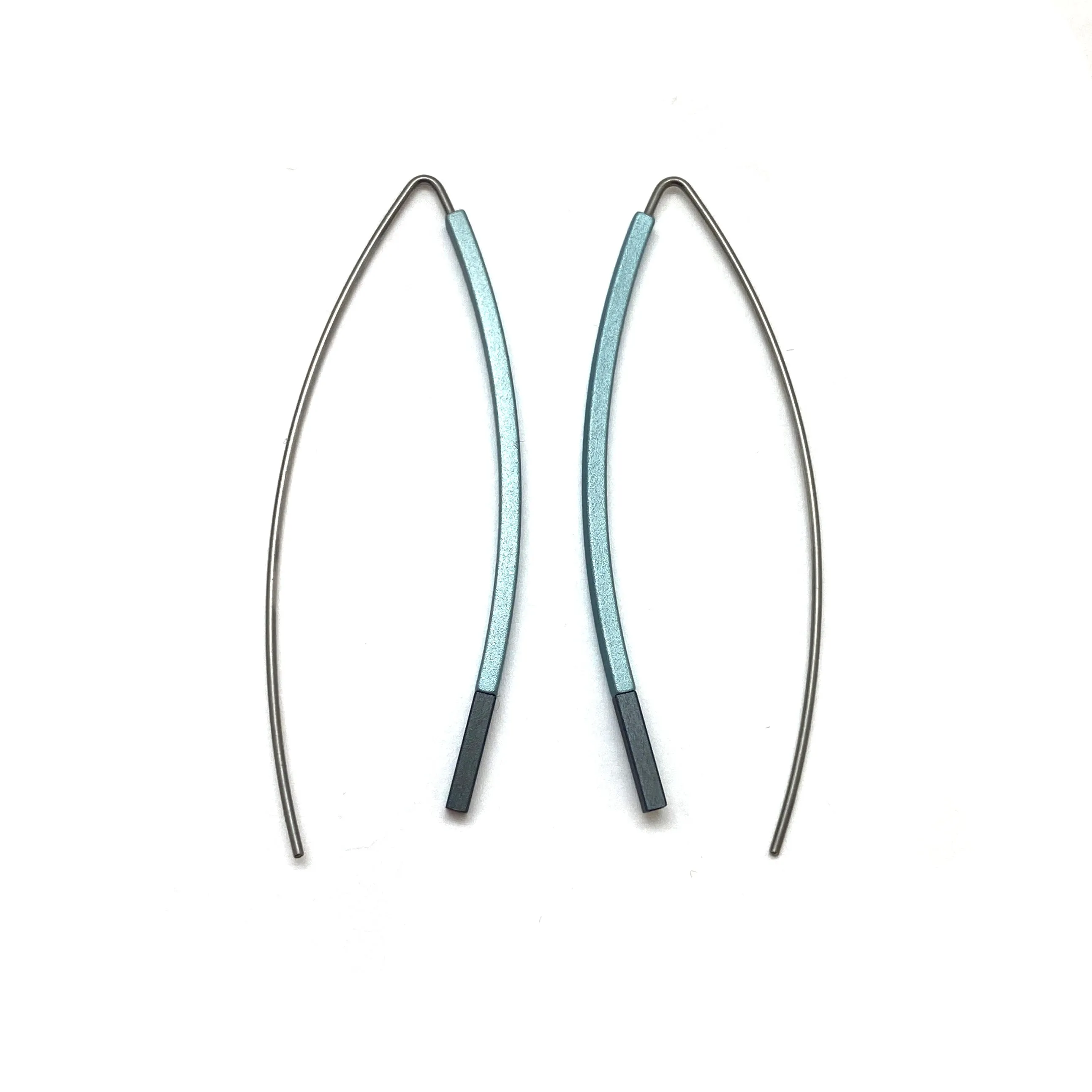 Curved Matchstick Bow Earrings - Pale Blue and Gunmetal Gray