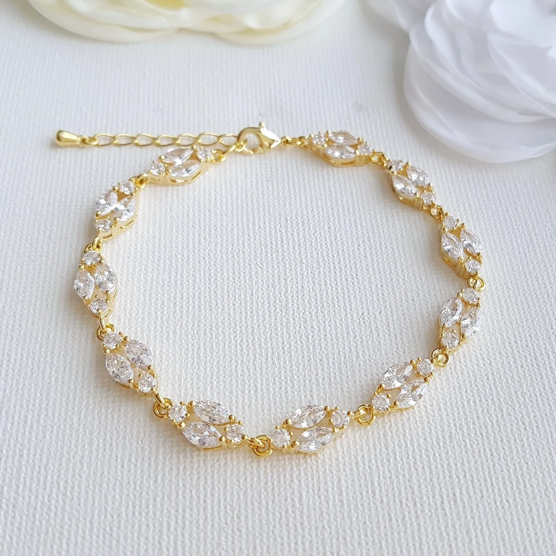 Dainty Rose Gold Crystal Bracelet for Weddings and Brides-Hayley