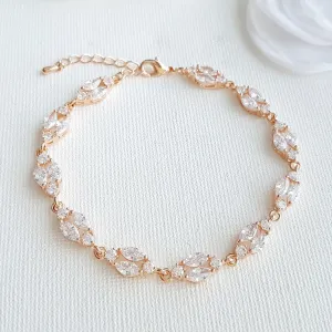 Dainty Rose Gold Crystal Bracelet for Weddings and Brides-Hayley