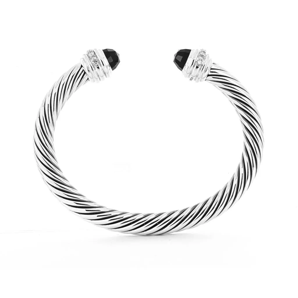 David Yurman 0.41ctw Classic Cable Diamond Cuff Bracelet, Black Onyx - 925 Sterling Silver