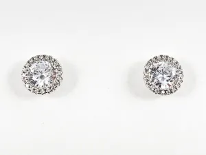 Elegant Layered Round Shape CZ Silver Stud Earrings