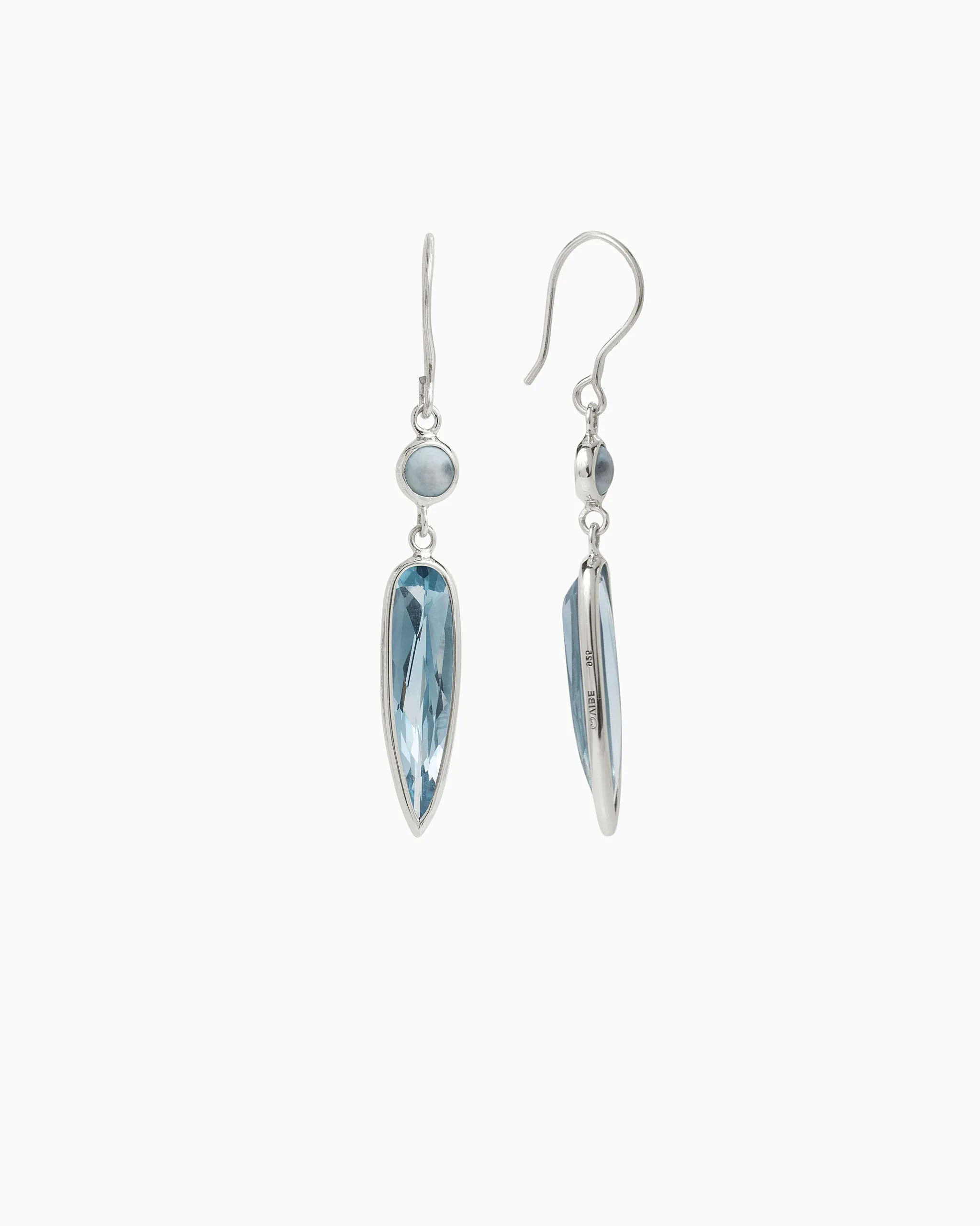 Ellipse Stone Drop Earrings - Larimar/Blue Topaz