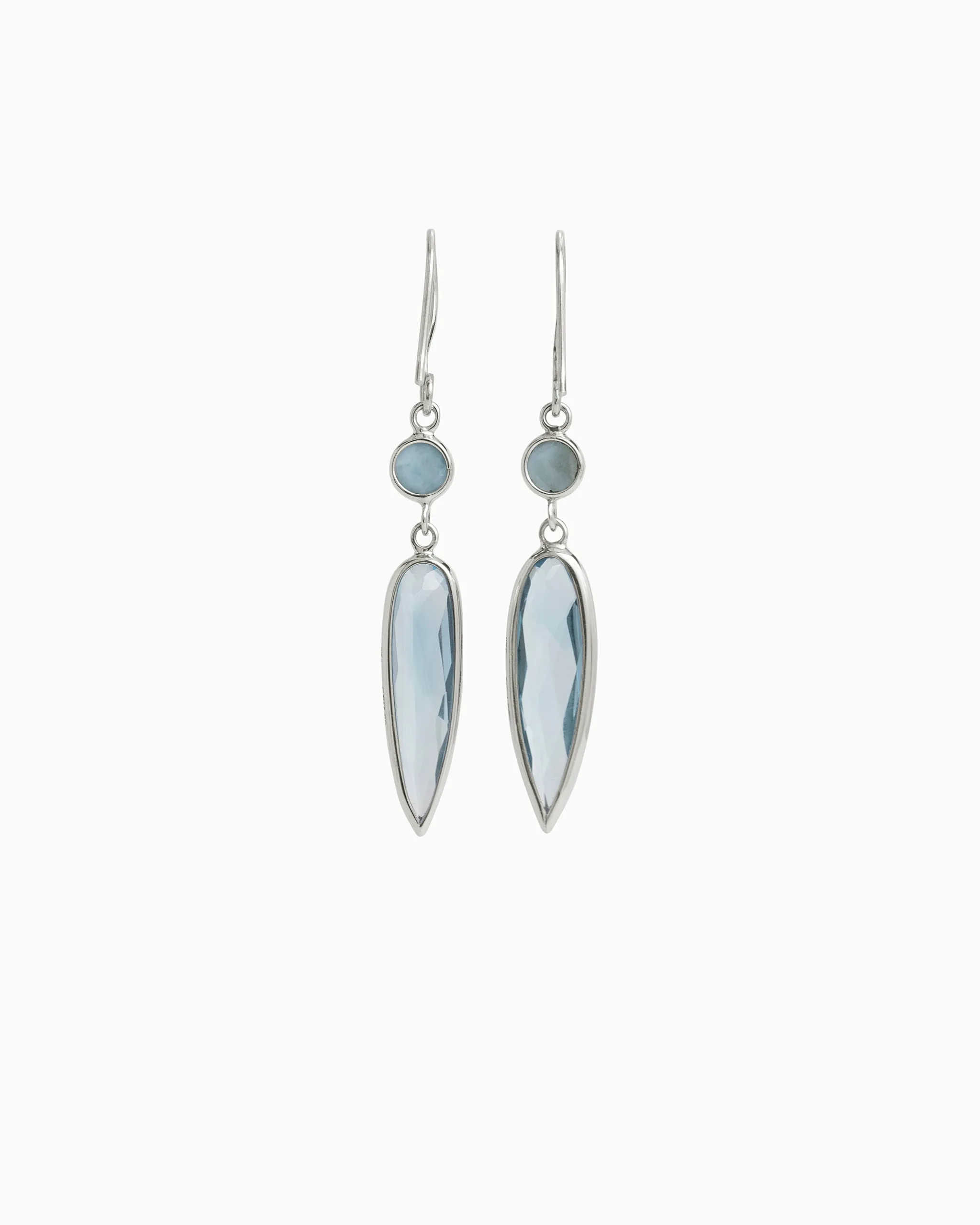 Ellipse Stone Drop Earrings - Larimar/Blue Topaz