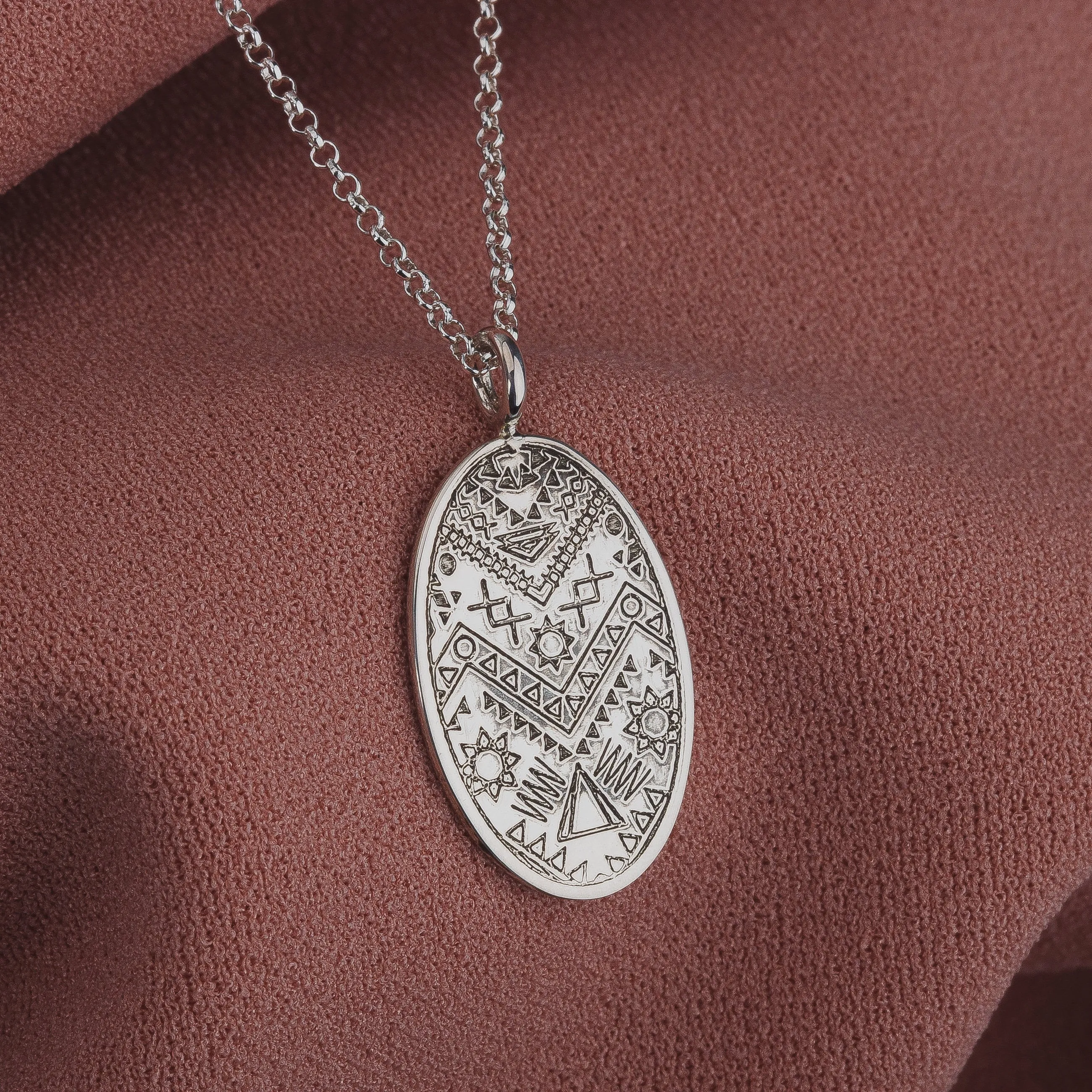 Engraved MGJ Signature Aztec Pendant Necklace