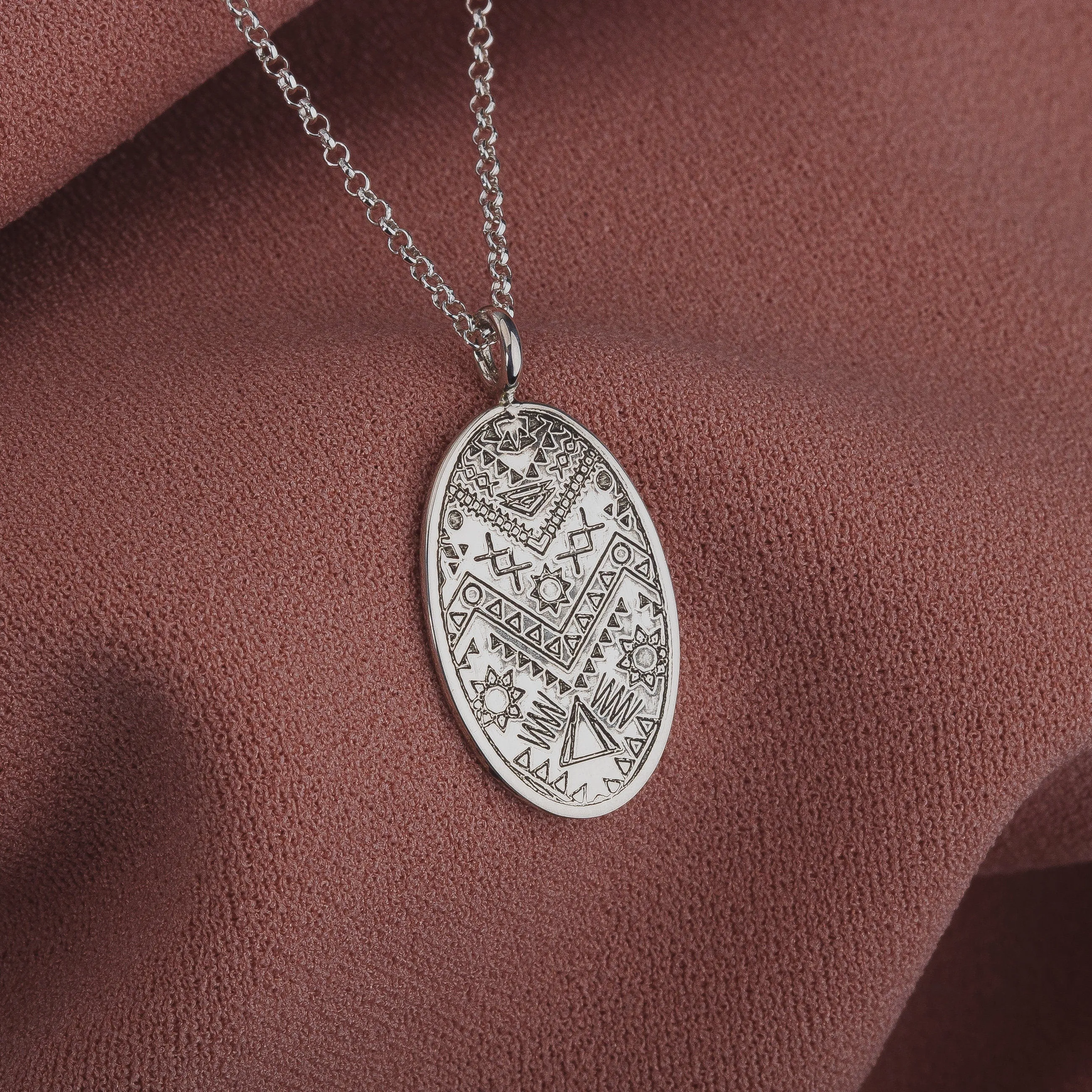 Engraved MGJ Signature Aztec Pendant Necklace