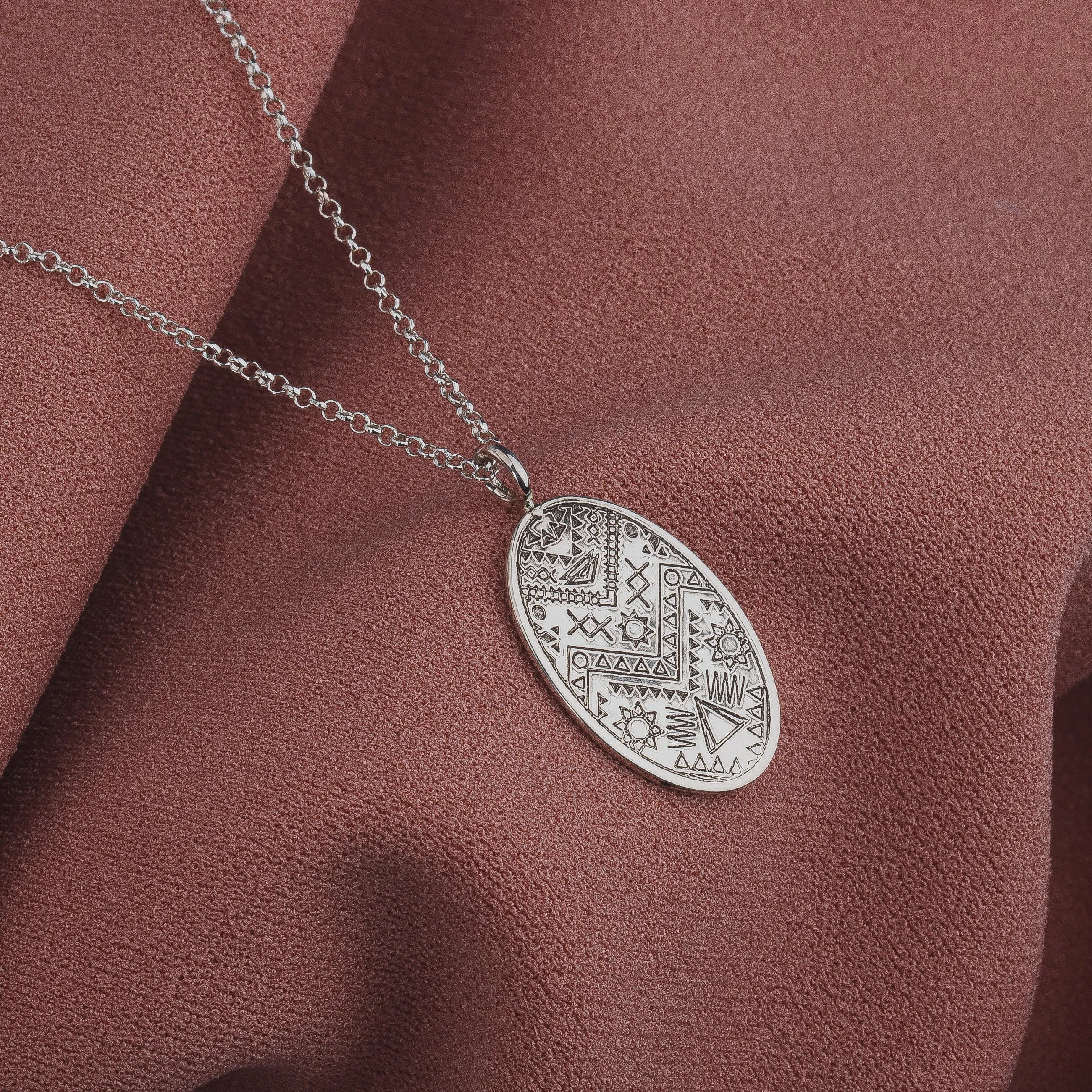 Engraved MGJ Signature Aztec Pendant Necklace