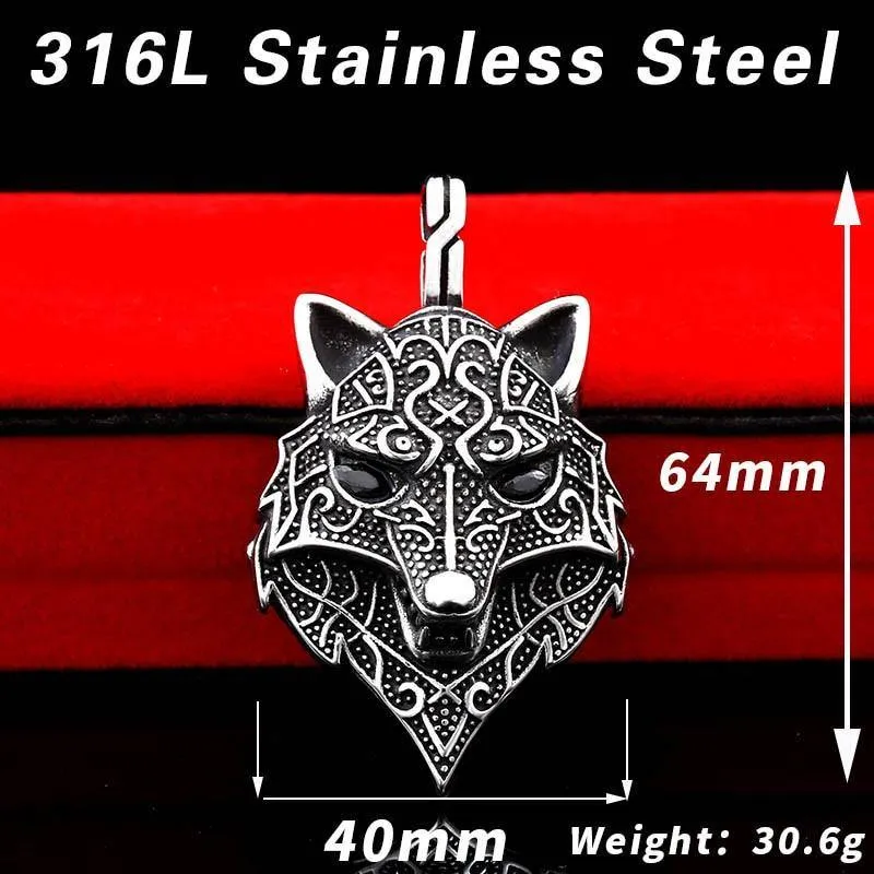 Fenrir Wolf Head Stainless Steel Necklace