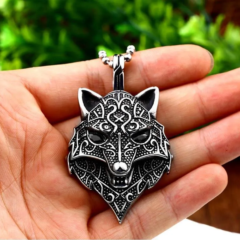 Fenrir Wolf Head Stainless Steel Necklace