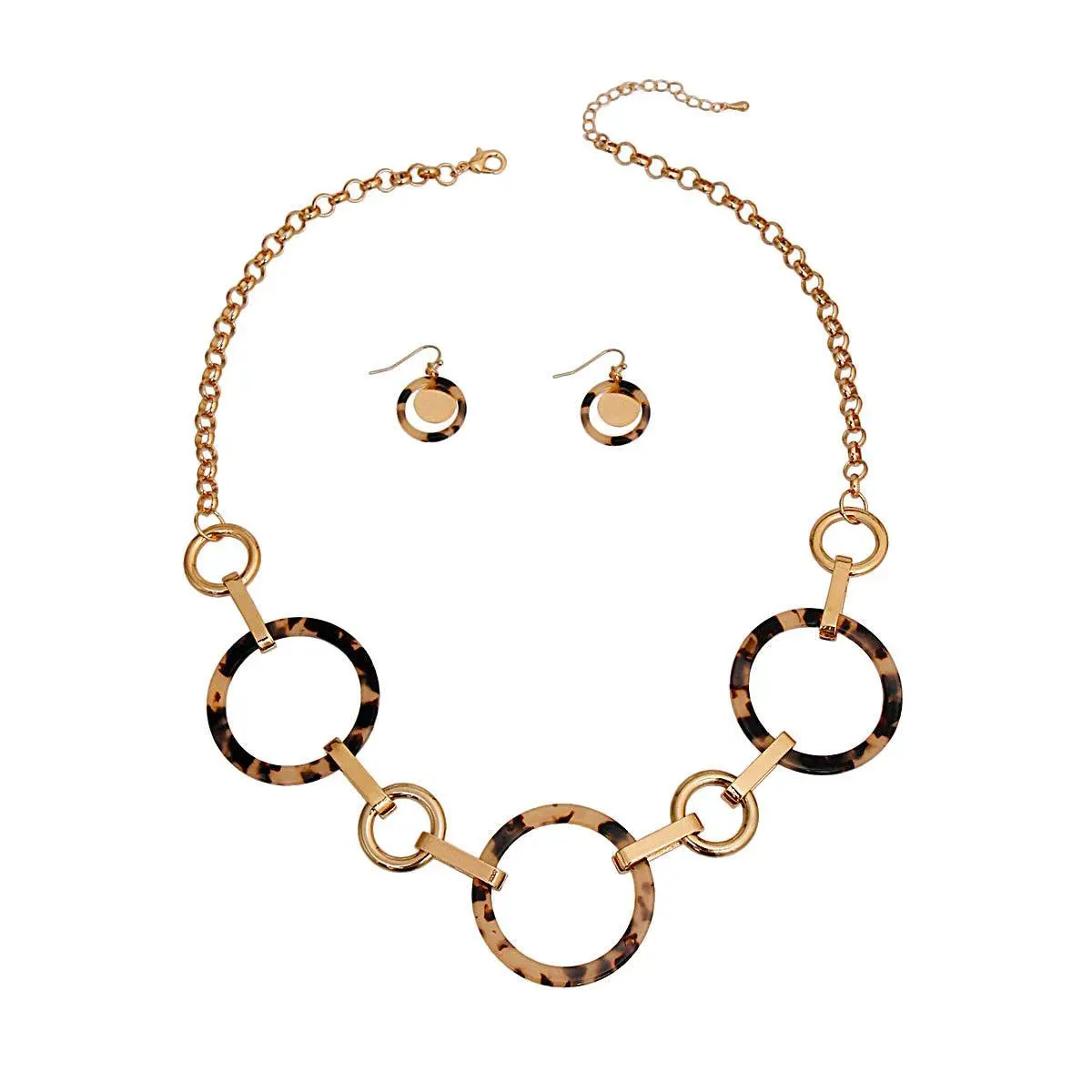 Gold-Tone tortoise-Look Link Statement Necklace Set