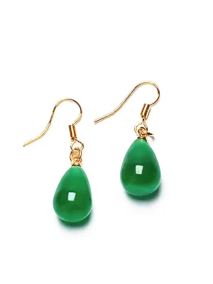 Green Jade Tear Drop Earrings Everyday Minimal Earrings Bridesmaid Earring Simple Classic Earrings Gift for Her Dangle Earring Girlfriend