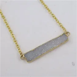 Grey Druzy Bar Pendant on Gold Chain