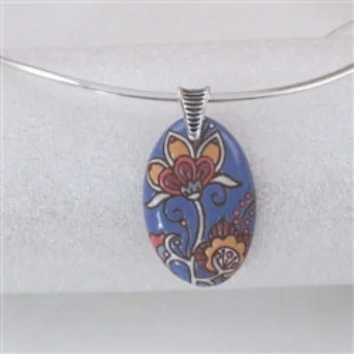 Handmade Periwinkle & Melon Pendant on Silver Neck Wire Flower Style