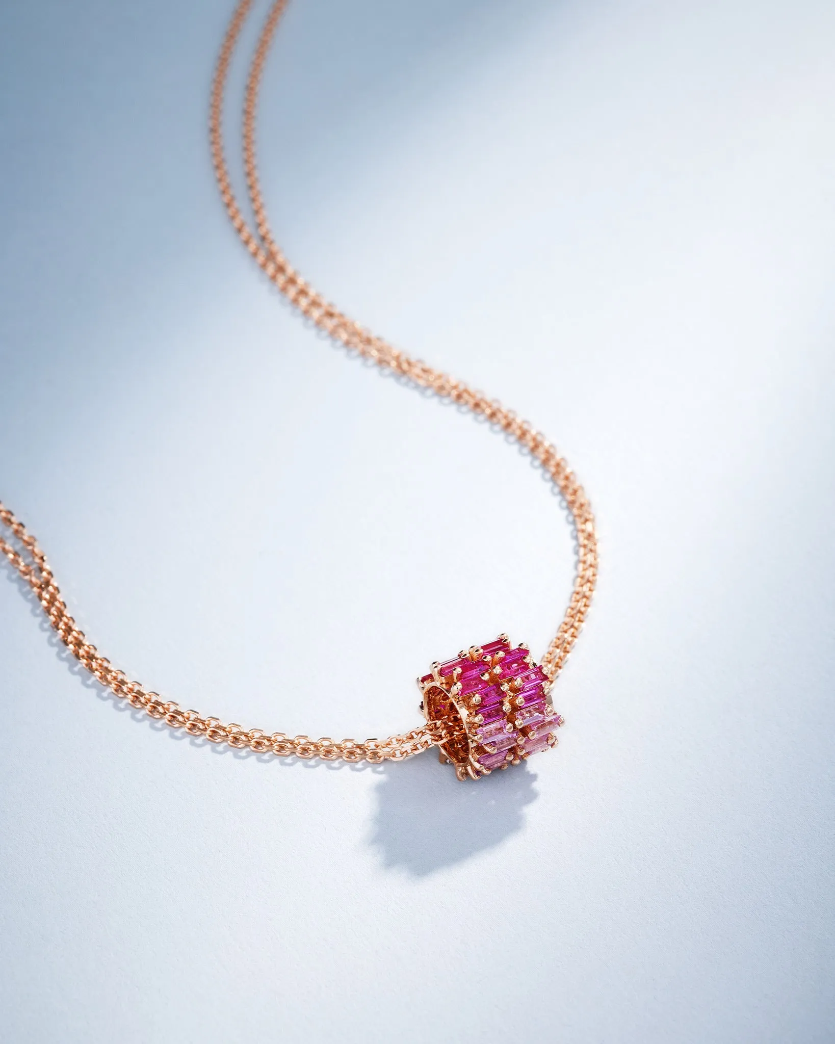 Infinite Double Row Pink Ombre Sapphire & Diamond Rondelle Pendant