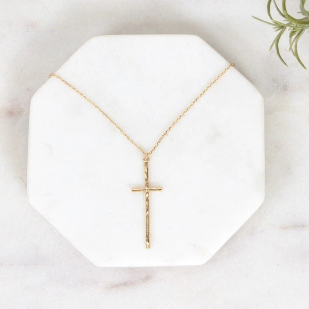 Jada Hammered Cross Necklace in Gold or Silver