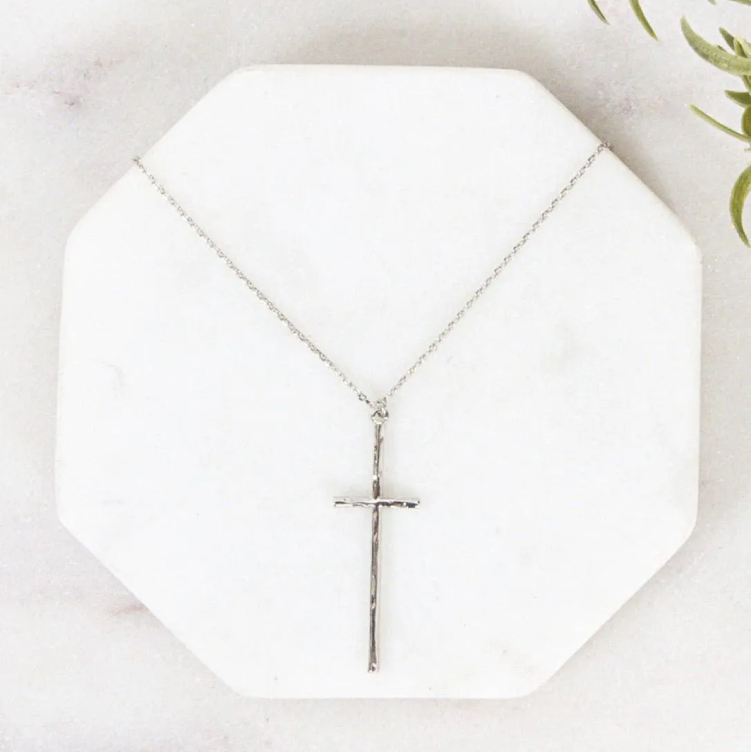 Jada Hammered Cross Necklace in Gold or Silver