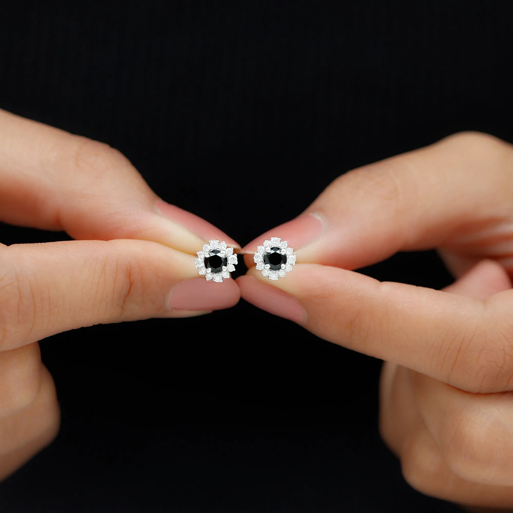 Minimal Black and White Diamond Halo Stud Earrings