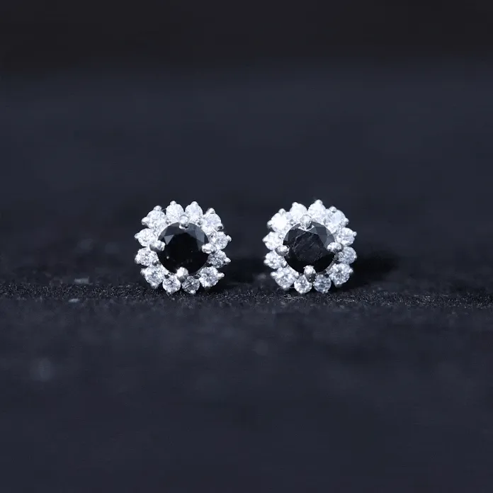 Minimal Black and White Diamond Halo Stud Earrings